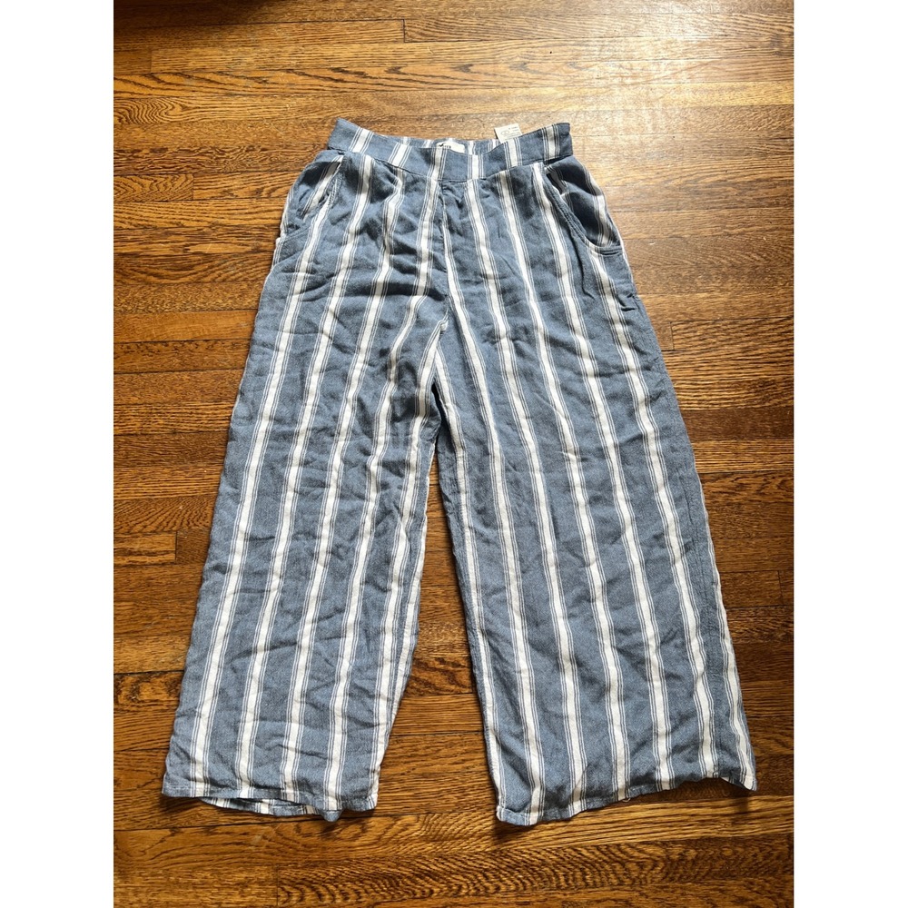 Hollister Womens Blue White Striped Wide Leg Pants Elastic‎ Waist Viscose Small